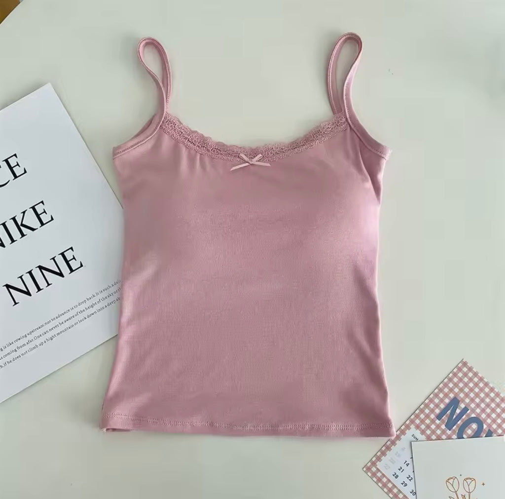 Débardeur Caraco "Coquette" en Coton avec Dentelle et Soutien-gorge Intégré