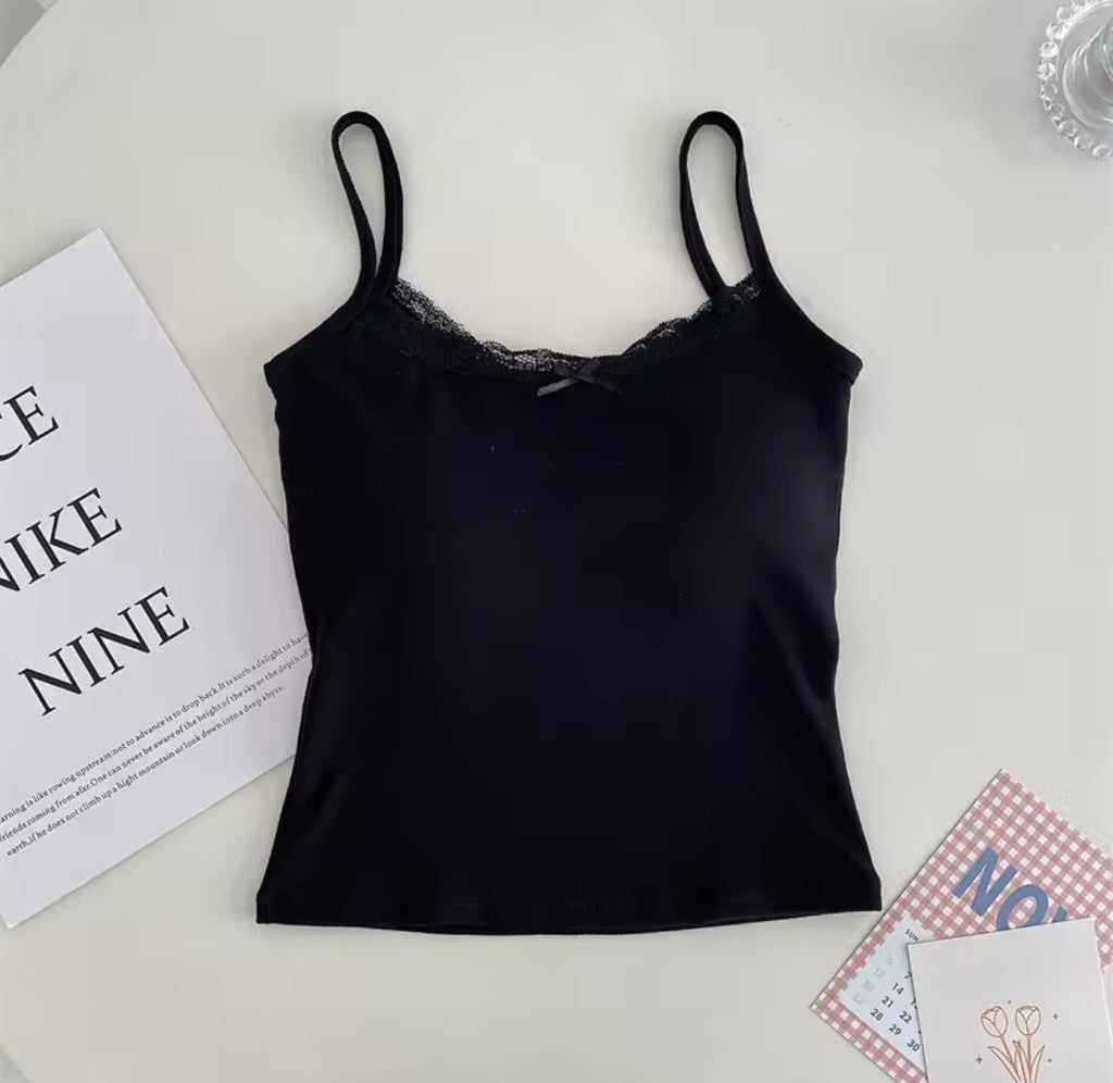 Débardeur Caraco "Coquette" en Coton avec Dentelle et Soutien-gorge Intégré