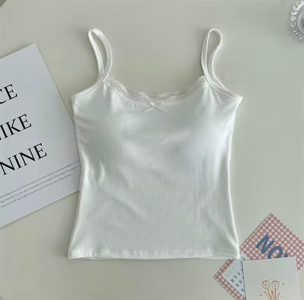 Débardeur Caraco "Coquette" en Coton avec Dentelle et Soutien-gorge Intégré