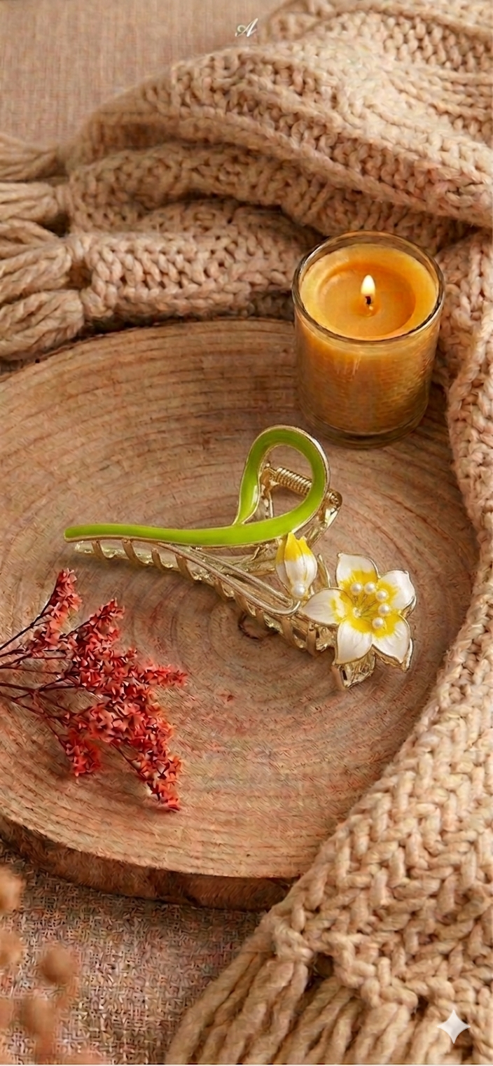 Pince à Cheveux Élégante - Fleur de Lys et Émail jaune
